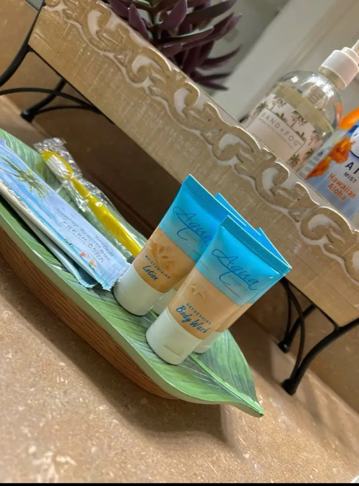 Guest toiletries set out in a freshly cleaned vacation rental